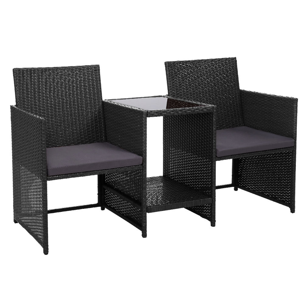 Prahran Luxury Bistro Set with Table - Black